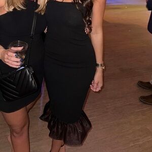 Lulu's Black Midi Dress with Ruffle Hem